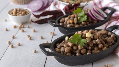 Grão-de-bico temperado no forno