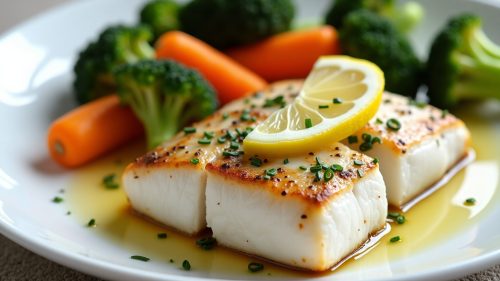 Peixe Grelhado com Vegetais no Vapor