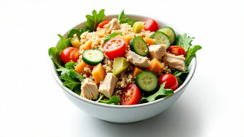 Salada de Quinoa com Frango e Vegetais Coloridos